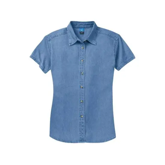 Port & Company&reg; Ladies Short Sleeve Value Denim Shirt Faded Blue {1}