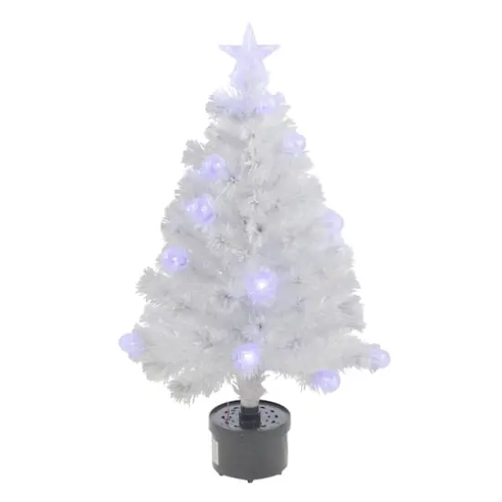 3ft. Fiber Optic Color Changing White Artificial Christmas Tree with Iridescent Ball Ornaments & Star {1}