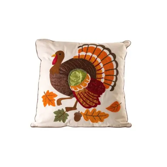 Glitzhome&reg; Cotton Embroidered Turkey Pillow Cover {1}