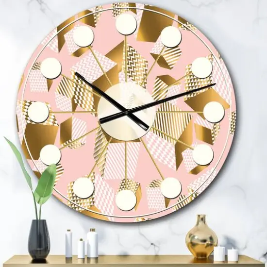 Designart 'Gold And Rose Cubes Ii Mid-Century Modern Wall Clock {1}