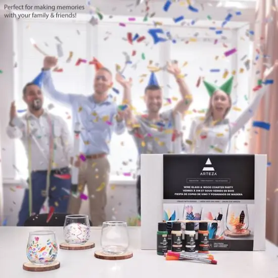 Arteza Experience Box 25 Piece Wine Glass & Wood Coaster Party Kit {6}