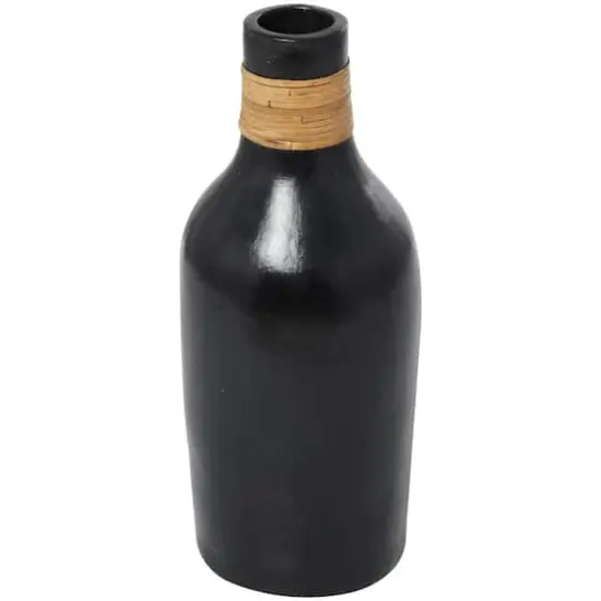 19" Black Ceramic Vase with Wrapped Rattan Detailing {1}