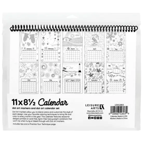 Leisure Arts&reg; Dot Art 8.5'' x 11'' Calendar with Markers Set {3}