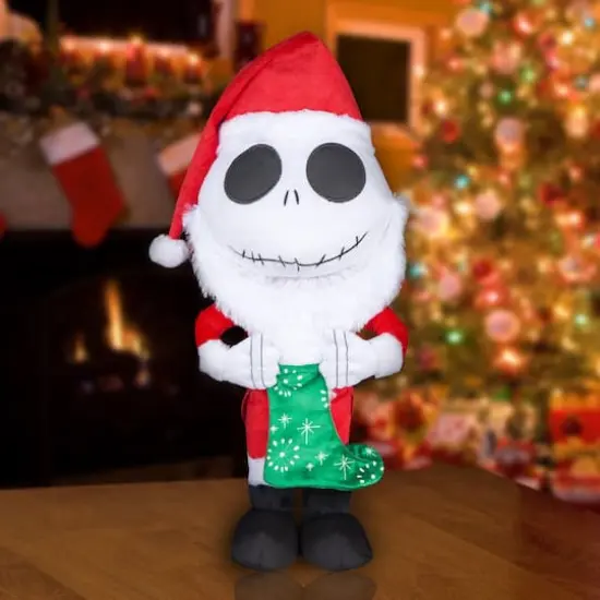 18" Jack Skellington Holiday Greeter in Santa Suit with Stocking {6}