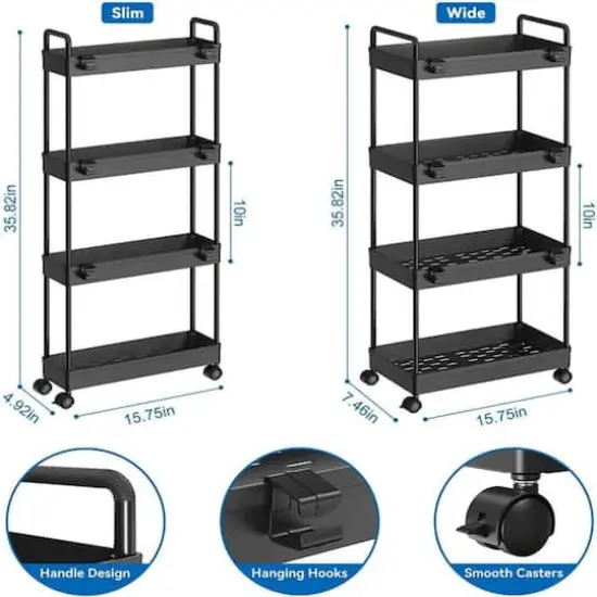Black 4-Tier Slim Storage Cart Set {3}