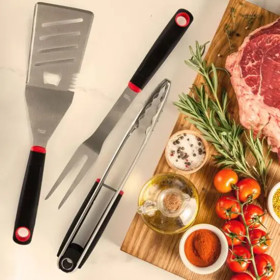 Gibson Home&reg; Black & Red Huckleberry 3 Piece Stainless Steel BBQ Tool Set {6}