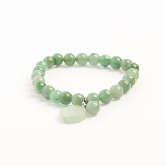John Bead Aventurine Green Natural Stone Bracelet with Round Charm {4}