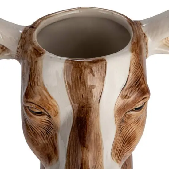 Hello Honey&reg; 11" Brown & White Hand-Painted Decorative Stoneware Goat Vase {8}