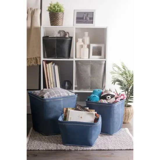 DII&reg; 11" Zig Zag Stitch Trapezoid Fabric Bins, 2ct. Blue {7}