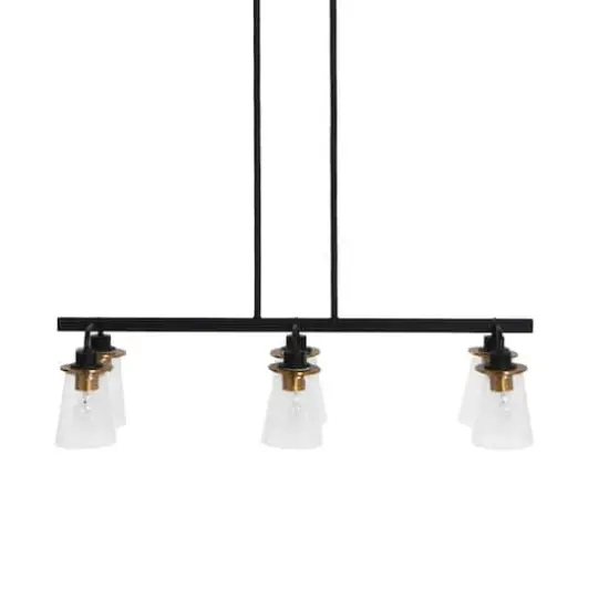 Hello Honey&reg; Robert Stevenson Lighting Jameson Metal & Seedy Glass 6-Light Linear Chandelier Matte Black {1}