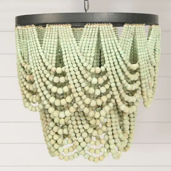 Hello Honey&reg; 27.5" 2-Tier Draped Wood Bead Chandelier Green {4}