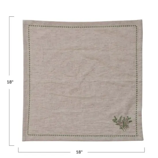 Hello Honey&reg; 18" Natural & Green Square Cotton & Linen Napkins with Botanical Embroidery, 4ct. {5}