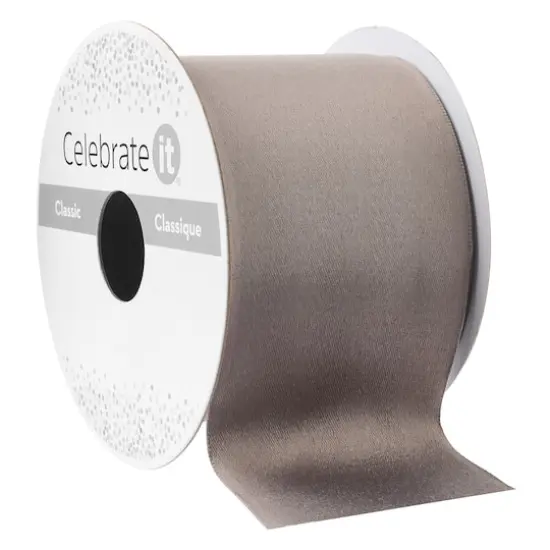 2.5" x 10yd. Satin Wired Ribbon by Celebrate It&reg; Classic Gray {1}