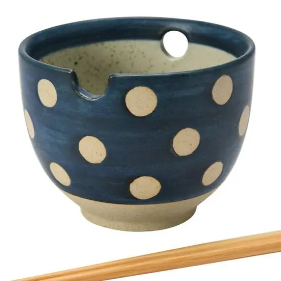 Hello Honey® Polka Dot Stoneware Ceramic Bowl with Chopsticks {5}