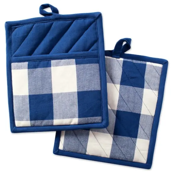 DII&reg; Buffalo Check Potholders, 2ct. Navy {1}