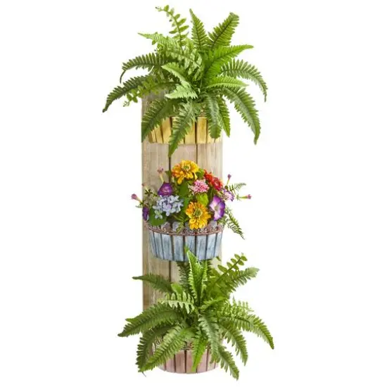 3ft. Mixed Floral & Fern in Three-Tiered Wall Planter {1}