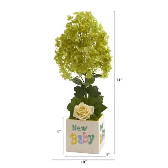 21" Peegee Hydrangea and Rose Artificial Arrangement in New Baby Vase {3}