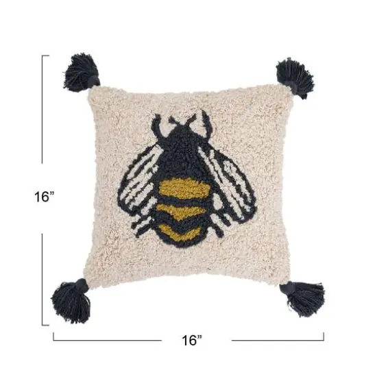 Hello Honey&reg; Cotton Bee Punch Hook Pillow with Tassels {6}