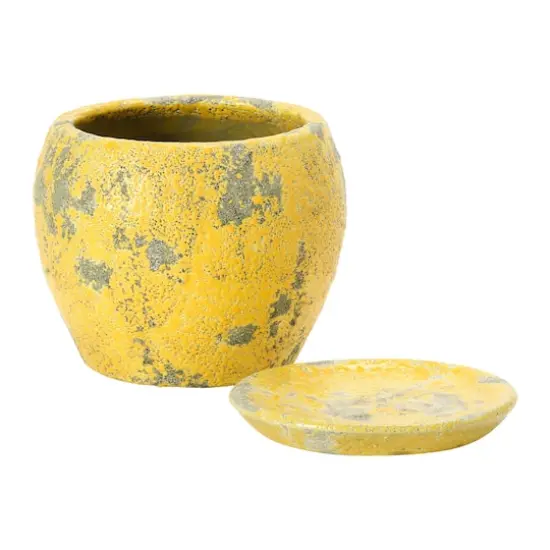 Hello Honey&reg; 5" Distressed Yellow Terra Cotta Planter with Saucer Set {5}