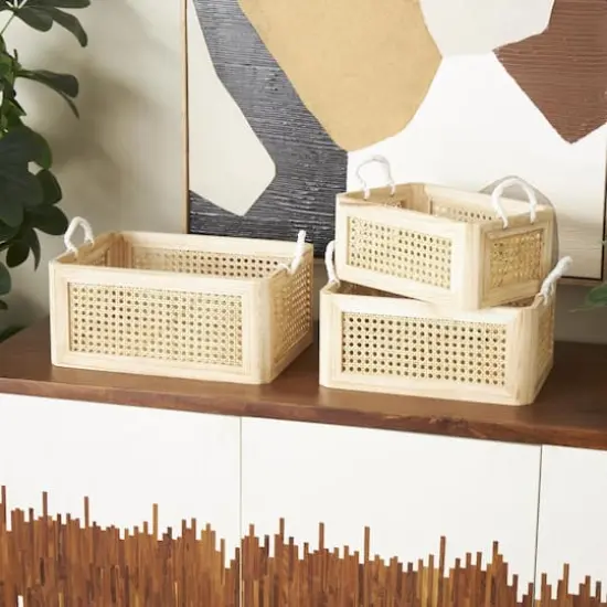 Brown Rattan Woven Storage Basket Set, 3ct. {9}