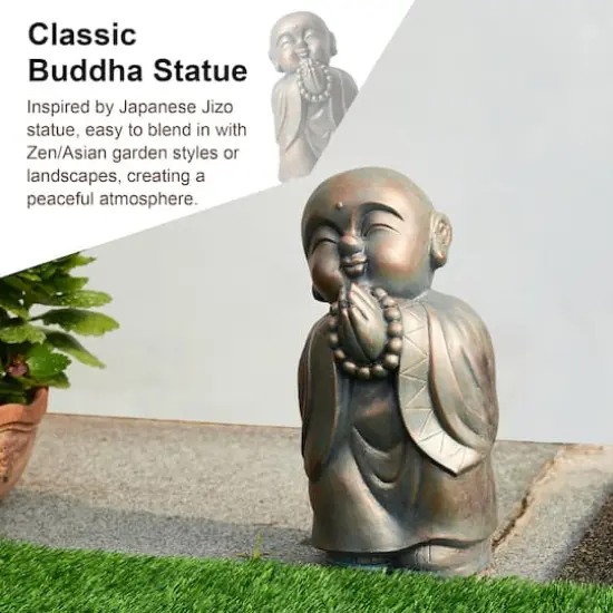 Glitzhome&reg; 16.5" Faux Bronze Little Buddha Monk Garden Statue {3}