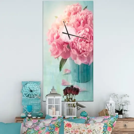 Designart Pink Peony Flowers in Vase Floral Wall Clock {4}