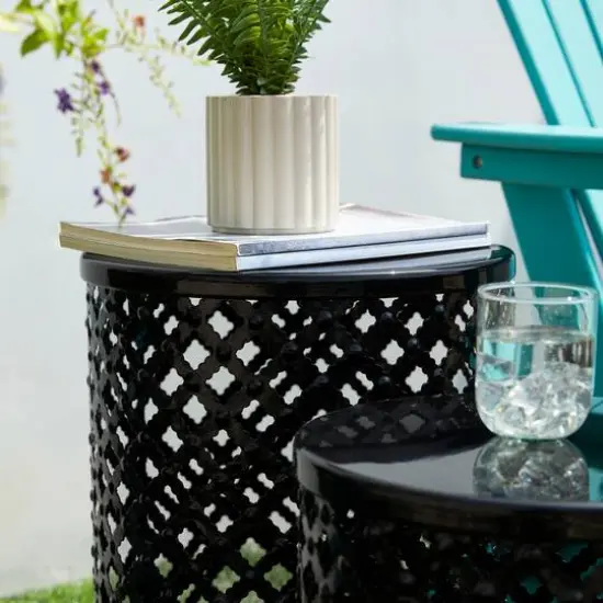 Glitzhome&reg; Multifunctional Metal Garden Stool Set Black {6}