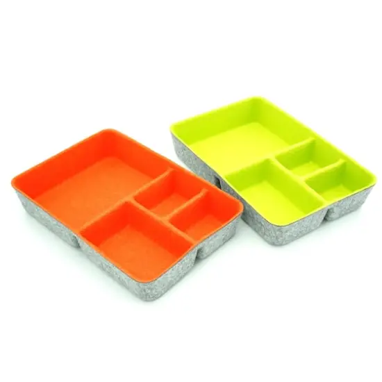 Welaxy 2 Piece Felt 4 Compartment Drawer Organizer Trays Green and Orange {1}