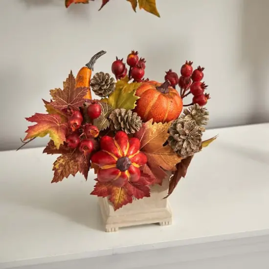 11" Pumpkin, Gourd, Berry & Maple Leaf Arrangement {6}