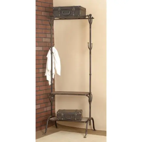 72" Black Metal & Wood Industrial Coat Rack {11}
