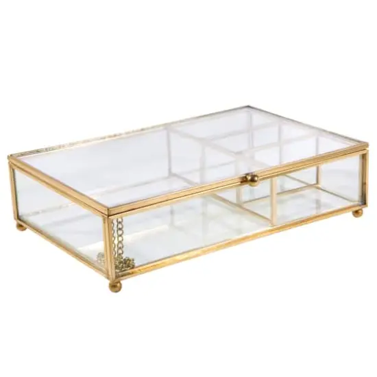 Home Details Large Gold Vintage 4 Compartment Glass Keepsake Box {1}