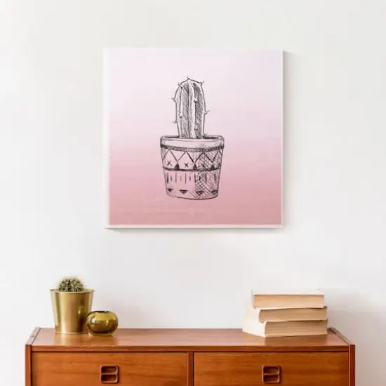 Pink Single Potted Cactus 16" x 16" Canvas Wall Art {5}