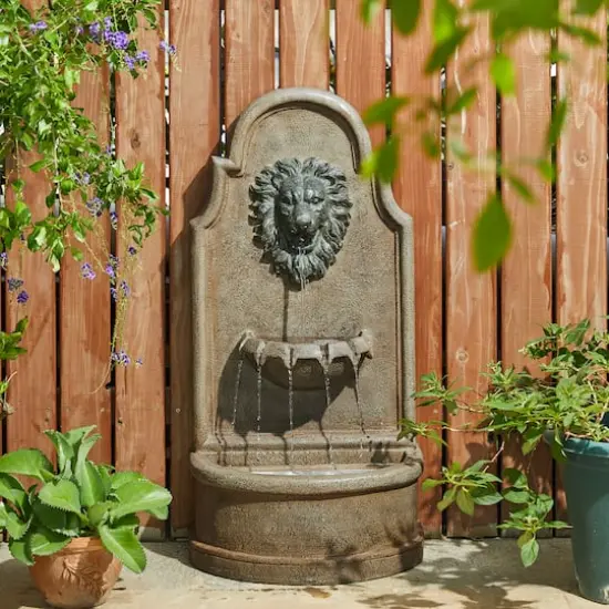 Glitzhome&reg; 31" 3-Tier LED Faux Granite Lion Head Fountain {3}