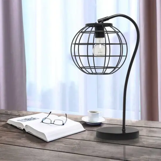 Lalia Home 20" Arched Metal Cage Table Lamp Black {5}