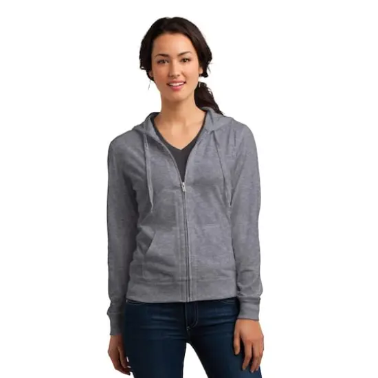 District&reg; Women's Fitted Jersey Full-Zip Hoodie Dark Heather Gray {4}
