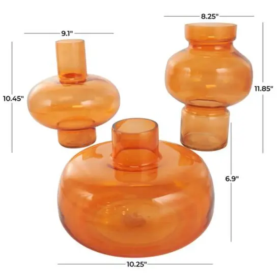 Orange Glass Rounded Vase Set {11}