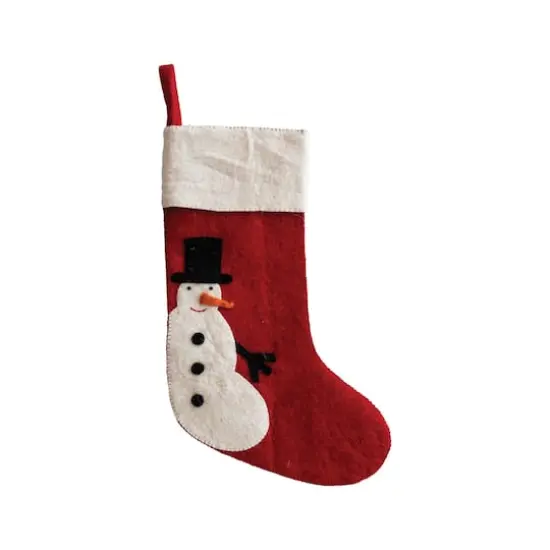 Hello Honey&reg; 17" Handmade Wool Felt Stocking with Appliqued Snowman & Embroidery {1}