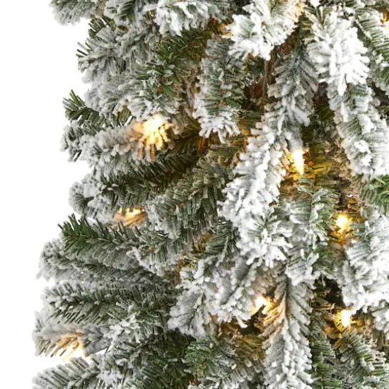 6ft. Pre-Lit Flocked Alpine Artificial Christmas Tree, Clear LED Lights {4}