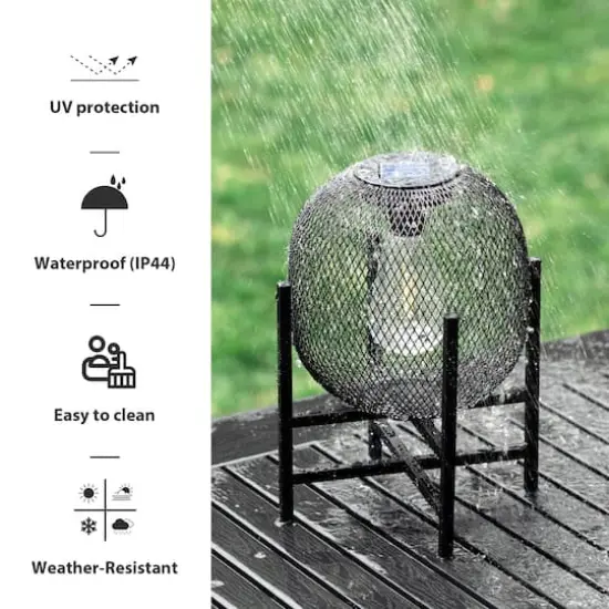 Glitzhome® 11.5" Metal Mesh Black Solar Powered Lantern with Stand, 2ct. {5}