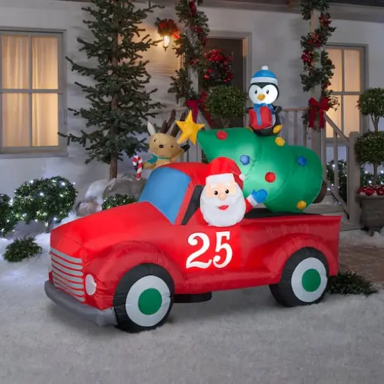 8ft. Inflatable Santa in Vintage Pickup Truck {3}