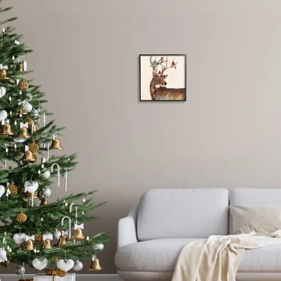 Stupell Industries Cardinals Perched Snowy Antlers Framed Giclee Art Black {3}