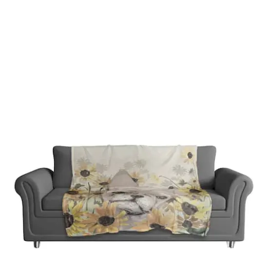 50" x 60" Frenchie Sunflower Field Coral Fleece Blanket {3}