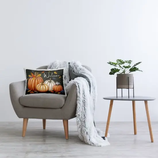 Stupell Industries Welcome with Autumnal Pumpkins Decorative Printed Throw Pillow {3}