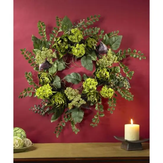 20" Green & Purple Artichoke Floral Wreath {3}