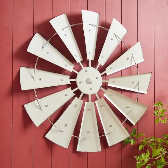 Glitzhome&reg; 28.5" Beige Metal Wind Spinner Wall D&eacute;cor {5}