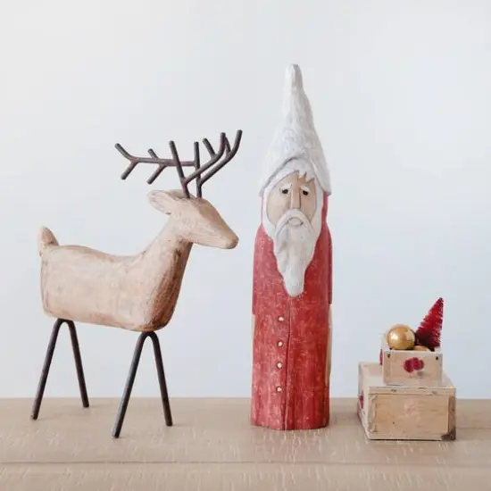 Hello Honey&reg; 14.75" Hand-Carved Mango Wood Reindeer with Metal Legs & Antlers {3}
