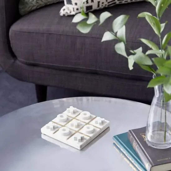 White Marble Tic-Tac-Toe Game Set {9}