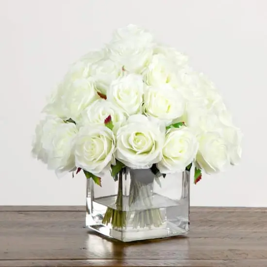 Wedding Collection 13in. Artificial Rose Arrangement in Glass Vase {5}