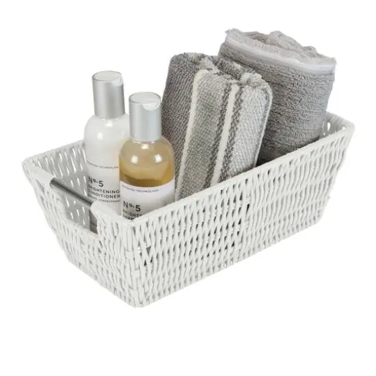 Simplify Small White Shelf Storage Rattan Tote Basket {5}