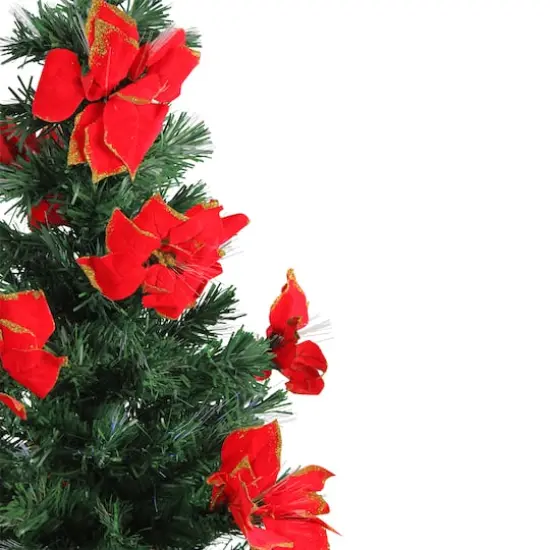 4ft. Fiber Optic Color Changing Artificial Christmas Tree with Red Poinsettias & Star {3}
